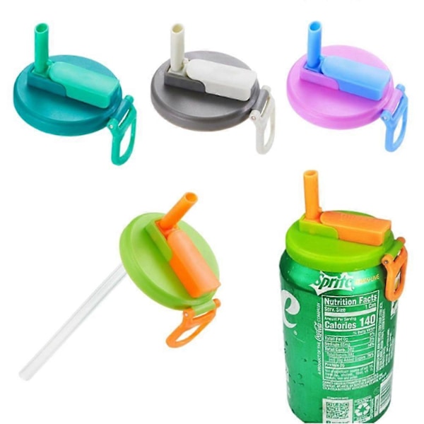 4-pack Läskburkslock med Sugrör, Läcksäkra Silikonlock, BPA-fria, Passar Läsk, Juice, Sodavattenburkar, Dryckestillbehör A