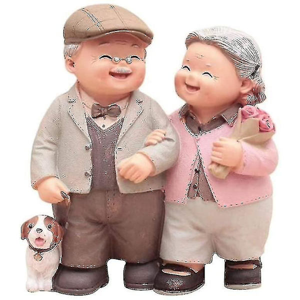 Äldre parfigurer - Resin Gamla gifta par statyer, bröllopsdagar älskande par skulpturer, tårt toppers