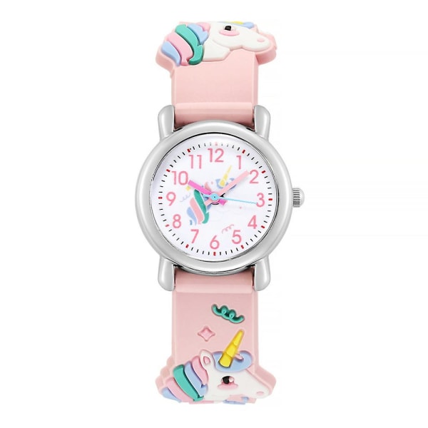 Børn piger 3d Unicorn tegneserieur Sødt kvarts armbåndsur Børn fødselsdagsgaver Pink