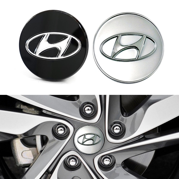 4-pakning - Hyundai Sentrumskapsler / Hjulkapsel Emblem - B 7 7 70 60mm - Silver