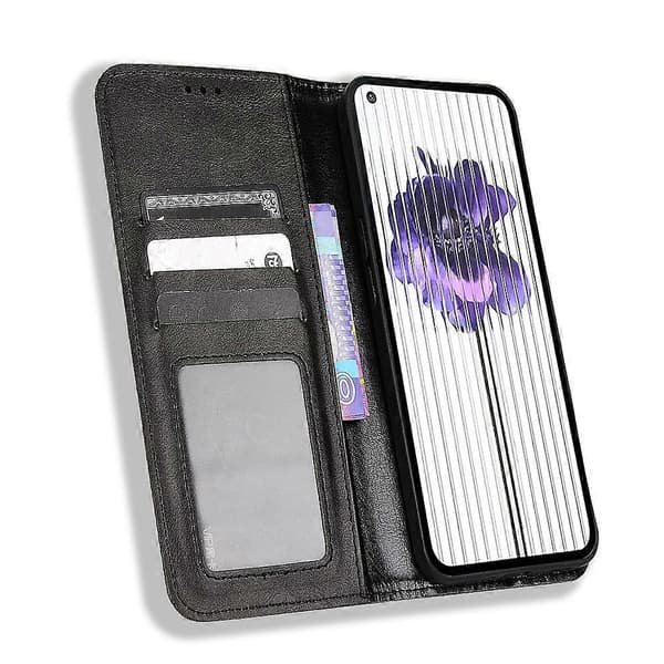 (Ny) För Nothing Phone 1 Magnetiskt Spänne Retro Textur Läderfodral Black