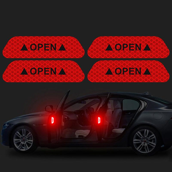 4kpl Auton ovitarrat Universal turvallisuusvaroitusmerkit Heijastava auton oven avausraita Auton ulkokoristetarvikkeet 1kpl|autotarrat| Red