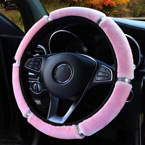 37-38cm Pehmeä tekojalokivi auton ohjauspyörän cover talvisisustustarvikkeet Ohjaussuojus Naisten automuotoilu - Ohjaussuojukset black