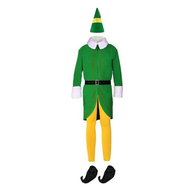 Voksen jule-nisse-kostume julekammerat-kostume sæt gul grøn julemands outfit jule-nisse-fuld sæt til mænd, kvinder Green M