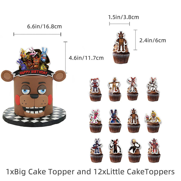Fnaf Fem nætter til Freddys fødselsdagsfest Dekoration Skrækspil Festartikler inkluderer tillykke med fødselsdagen Bannerballoner Kage & Cupcake Toppers