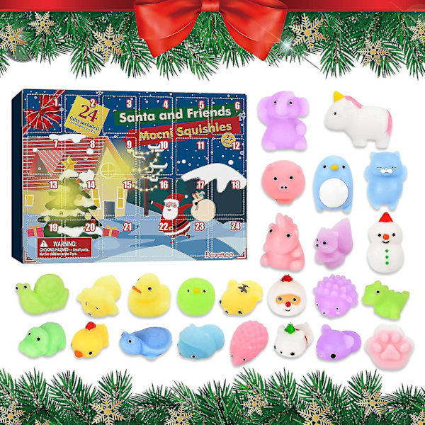 Adventtikalenteri 2023 Joulukalenterikalenterilelu 24 kpl Erilaisia ​​söpöjä Mochi-eläimiä Squishy-leluja lapsille