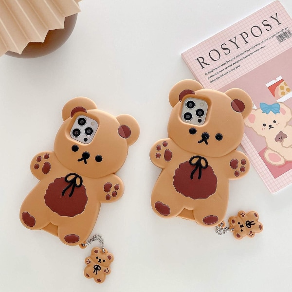 Kawaii Phone Cases Gælder til Iphone 13, sød Cartoon Bear Phone Case med nøglering Bamse Phone Case 3d Case Blødt silikone stødsikkert cover Piger