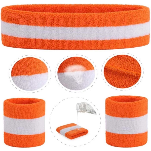 Set (3 kpl) Urheiluhikinauha Ranne Raidalliset Hikinauhat Ranneke Athletic ja hikinauhat Kosteutta siirtävä hikeä vaimentava päänauha Orange/White/Orange