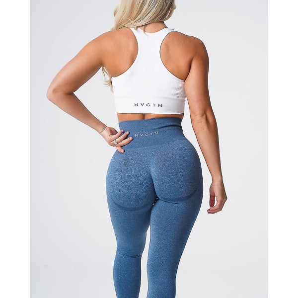 Nvgtn Speckled Seamless Spandex Leggings Kvinnor Mjuka träningstights Fitness Outfits Yoga Byxor Gym Wear Slate Blue S
