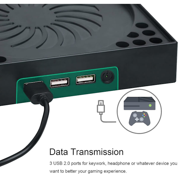 Kjølevifte kompatibel med Xbox Series X, Xbox Series X-stativ med 3 USB 2.0-porter, justerbar hastighet