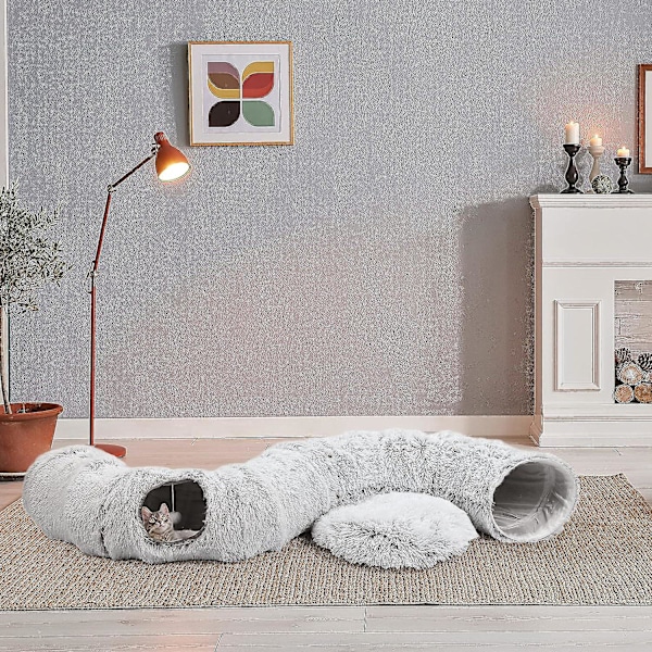 Kattetunnel Katteseng Hule Med Matte For Innendørs Katt Fret Collapsible Plysj Kattehule Rør Donut Tunnel Multifunksjonelle Katteleker