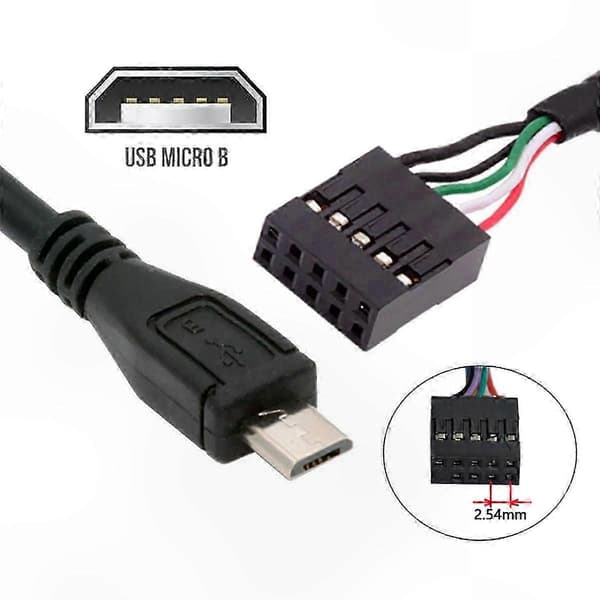 USB 2.0 hovedkort til mikro-USB-kabel, 9-pinners 10-pinners header, 50 cm lengde for mini-skjerm og sensorforbindelse