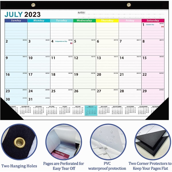 2023-2024 Kalender -18 månader att se Wall Planner Kalender Från juli 2023 - Dec 2024, Riv av månadskalender med tjockt papper