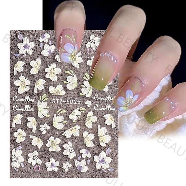 3d vårblomst negleklistremerker 1 ark Nail Art Nail Stickers Selvklebende 5d Deco Ongle Nail Art Design Manikyr