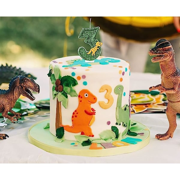 Suuri dinosauruksen kimalteleva syntymäpäivänumerokynttilä