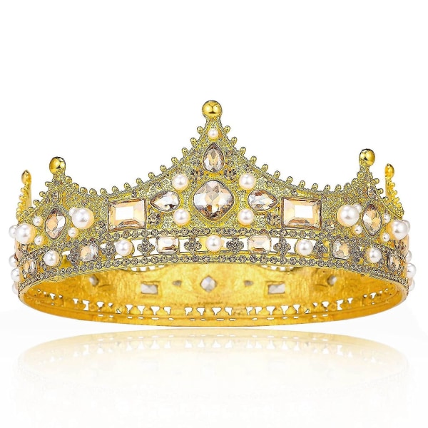 Guld kongekrone til mænd, prins fødselsdagskroner, Cosplay Royal Crown Prom Halloween