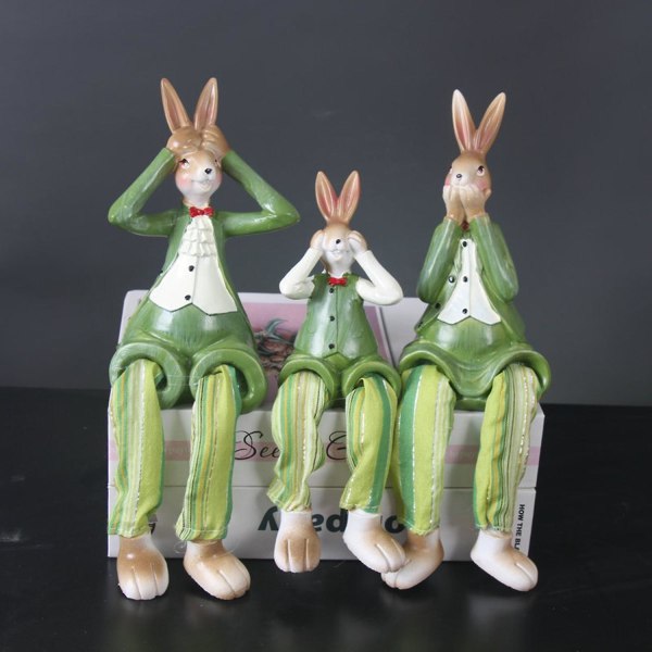 3st kaninprydnad långa fötter bedårande harts lila grön påskkanin figurin dekor hemtillbehör Green