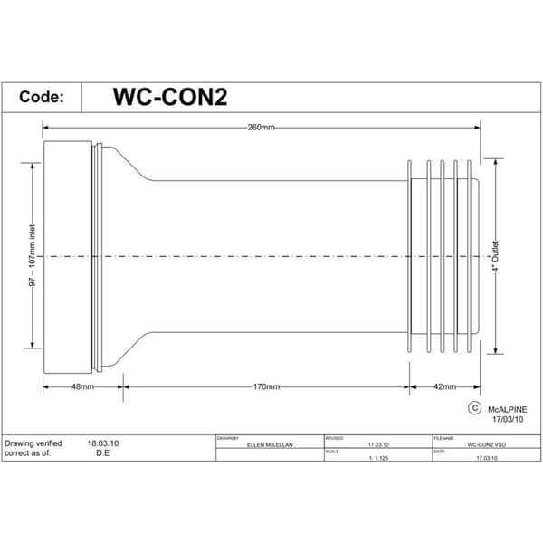 McAlpine WC-CON2 Lige Justerbar Længde Stiv WC-Forbindelse White