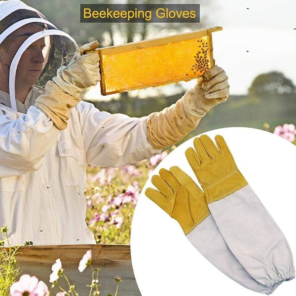 Keltaiset ja valkoiset mehiläishoitokäsineet - suojaavat lampaannahkakäsineet, pitkähihaiset, mehiläishoitajalle