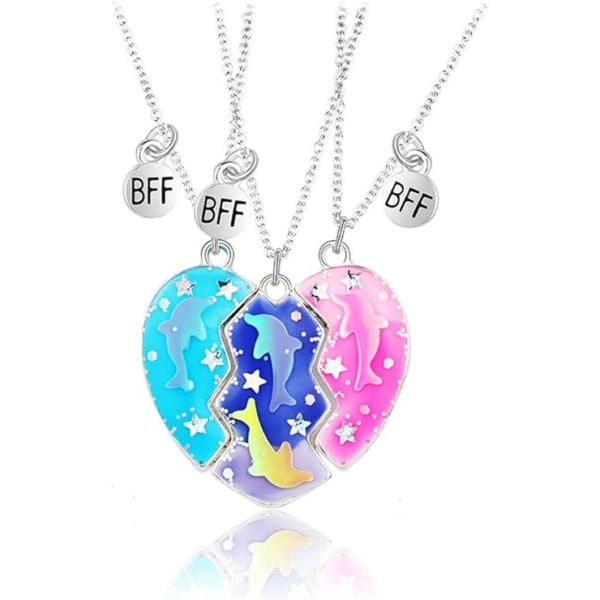 Vänskapshalsband Best Friend Halsband för 3 flickor Magnetisk matchande hjärthänge BFF-halsband för syster