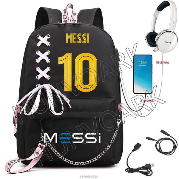 Messi Rygsæk Fodbold Super Star Stor Kapacitet Simpel Sort Teenagere Skoletasker Rejse Kvinde Mandlige Studerende Computer Mochilas Army Green