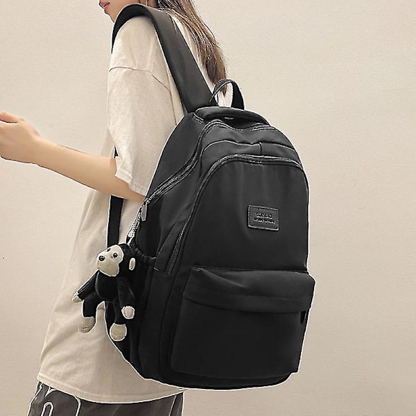 Lukion reppu opiskelija yksinkertainen tyyli vedenpitävä nylon reppu koululaukut naisille College opiskelija kannettavan tietokoneen laukku beige-ei apina