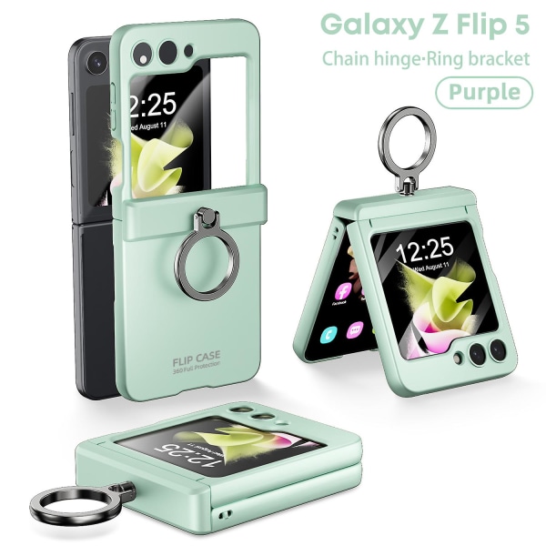 Z Flip 5 Case Ring Holder, Case kompatibel Samsung Galaxy Z Flip 5 med skjermbeskytter og hengselbeskyttelse