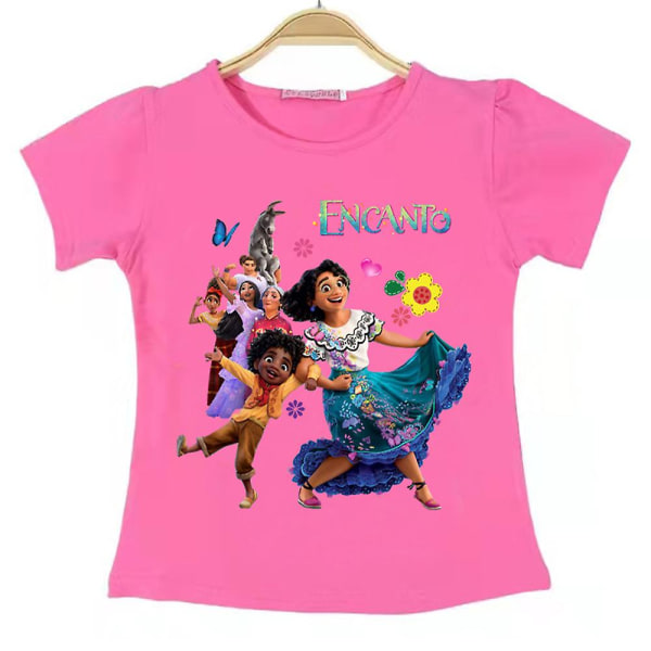 4-8 år Barn Flickor Encanto Print T-shirt Sommar Toppar Rose Red 5-6 Years