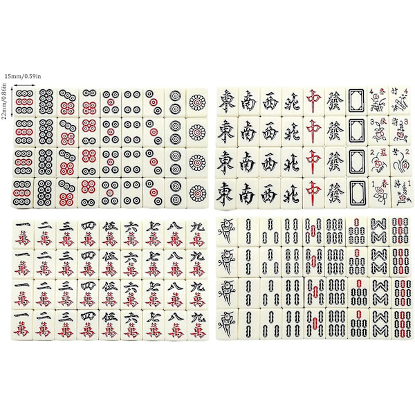 Mahjong Spelbräde Set - Mahjong Tiles Mini Size, Travel Mah Jong Set med opbevaringsvæska, traditionel kinesisk version Familiebrädspel Festtilbehör