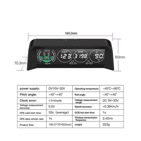 Bil Hud Head-up Display Vandtemperatur Speedometer Overhastighed Alarm Horisontal Intelligent Displa