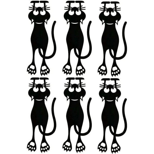 Udskæring sort killing bogmærke, genanvendeligt plast bogmærke, sort kat hængende bogmærke Holdbarhed og bekvemmelighed, for bogelskere (6 STK)