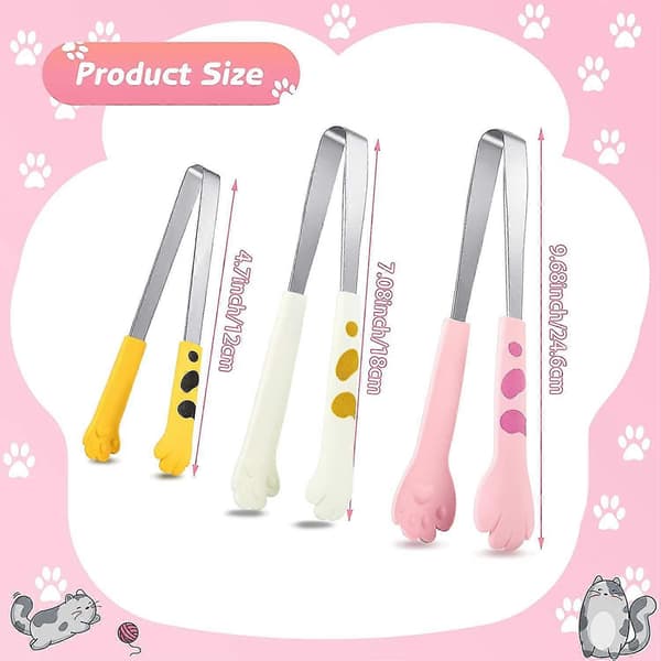 3-pack kattångar kattkloformade mattångar kökstångar stålsilikontångar
