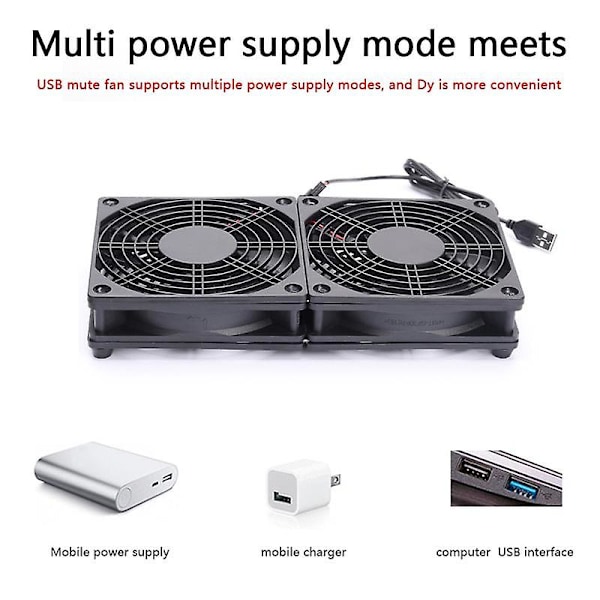 120mm 5v USB driven pc-router Dubbla fläktar med hastighetskontroll Hög luftflöde kylfläkt för router