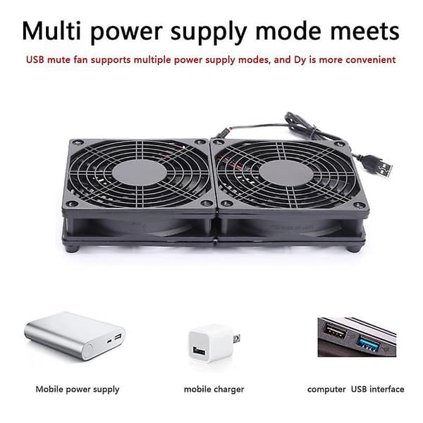 120mm 5v USB-driven PC Router Dubbla Fläktar Med Hastighetsregulator Högt Luftflöde Kylfläkt För Router