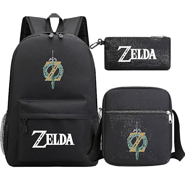 "Kingdom of Zelda Tears" printed koululaukku, kolmiosainen: teini-ikäisen opiskelijan reppu + unisex olkapuku miehille ja naisille 10