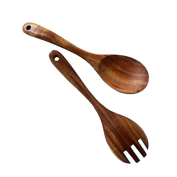 2pcs Non Stick Cookware Salad Serving Set Cooking Spoon And Fork Utensils Teak Wood Tableware(fork And Spoon)