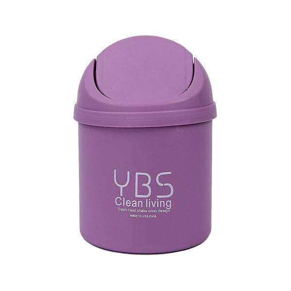 2st Bärbar Mini Avfallskärl Papperskorgen Desktop sopkorg Bord Roll Svänglock Purple
