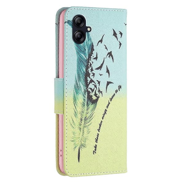 För Samsung Galaxy A04e Ritningsmönster Läderfodral Feather