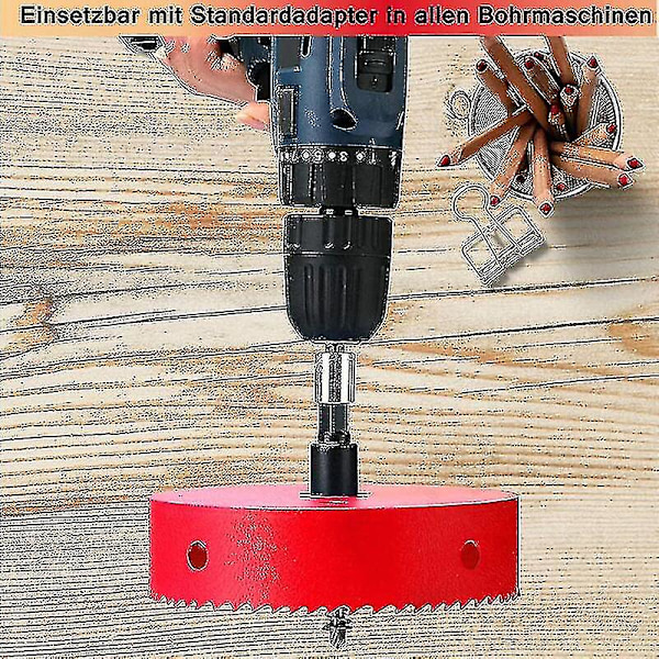 180 mm hulsav, Hss M42 bi-metal højhastighedsstål, hulskærer med sekskantskaft og bor til træ, gipsplader og metalplader, 1 stk., rød