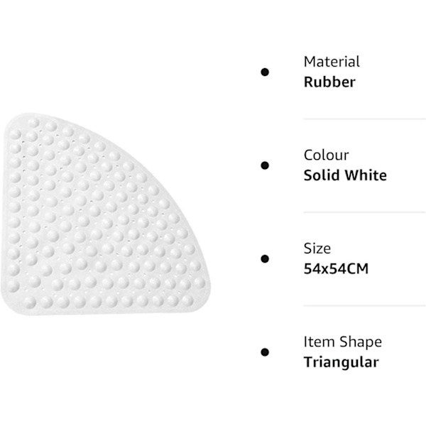 Hjørnebrusemåtte i gummi Anti-skrid Quadrant Bademåtte Anti-bakteriel sugemåtte til brusebad eller badekar, skridsikker bademåtte, 54x54cm Solid White