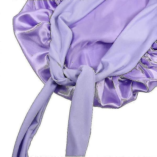 Silkehette Satenghette For Sovehette Med Bånd Nattlue Purple