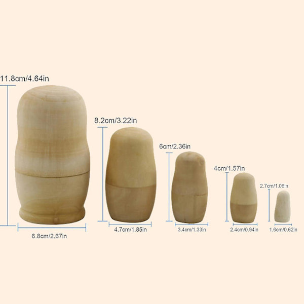 5 st ryska häckande dockor Trädjur Handmålad present Babushka Matryoshka leksak