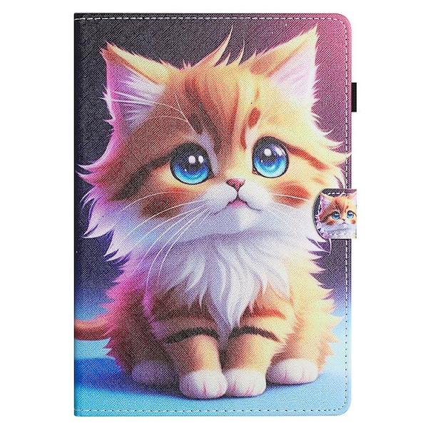 Til Samsung Galaxy Tab S6 Lite Farvet Tegning Stitching Læder Tablet Smart Case Yellow Cat