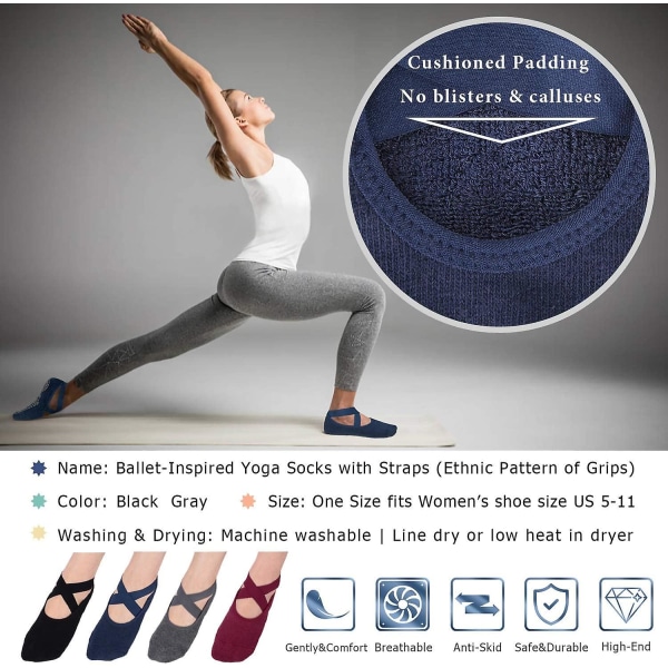 Halkfria Yoga Pilates Barre Socks - Fitness sjukhusstrumpor för kvinnor
