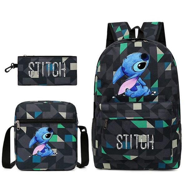 3 st/ set Stitch Barn Ryggsäck Tecknad Stitch Print Case Pennfodral Pojke Flicka Axelväska Barn Skolväska Present F