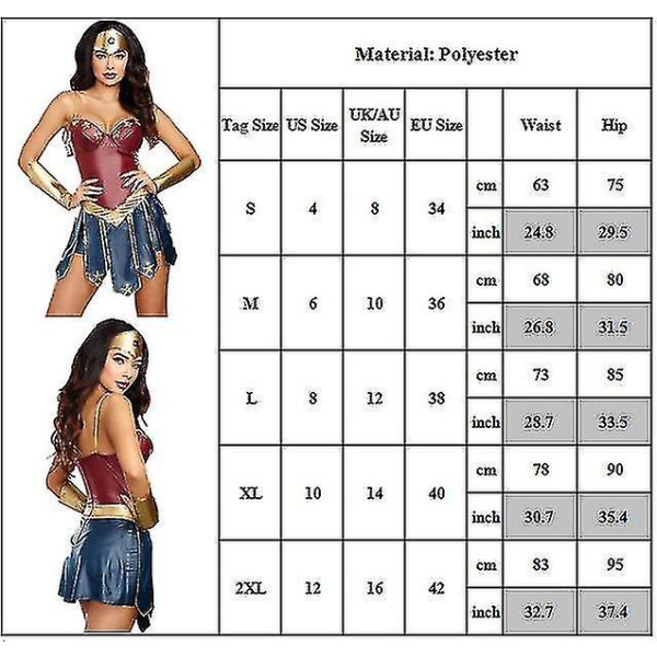 Rion Wonder Woman Kostym för vuxna kvinnor DC Comics Superhjälteoutfit Halloween Carnival Cosplay Party Dress Up Full Set