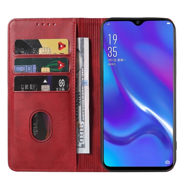 For Oppo Ax7 Pro Skinnveske med magnetisk lukking Red