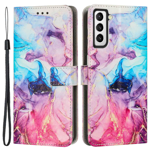 Marmormönsterutskrift cover för Samsung Galaxy S23, Pu läder hopfällbart stativ Flip case med rem Pink     Purple