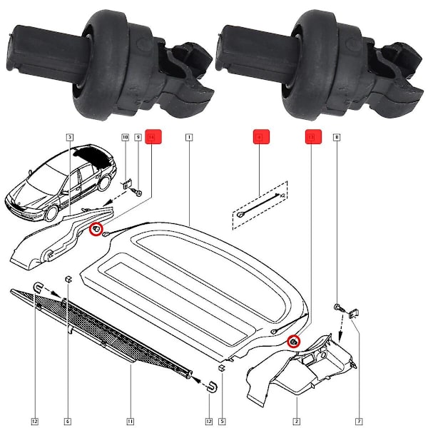 2x Klips for Citroen C4 B7 Ds4 Ds5 Bakre Bagasjerom Bagasjeroms Hylle Streng Henger Brakett Pivot Pegs Bil Trykknapper 1606854680 Fn9u1653