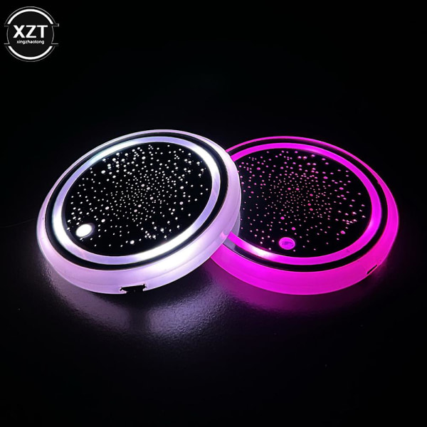 2kpl Universal Valoisa Auton Vesikuppilasin pidike 7 Väriä USB lataus Led Auton Sisustus Ilmakehä Valo Coaster| | I